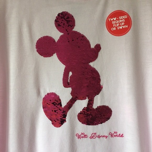 Disney Tee Shirt Mickey Mouse Pink Sequins Small - Picture 6 of 6